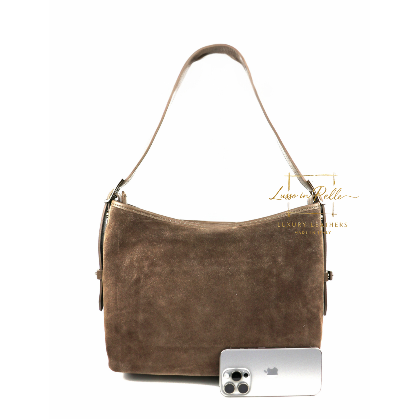 Medium Suede Handbag with Adjustable Leather Straps