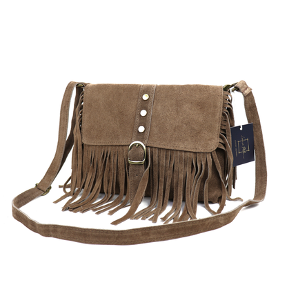 Fringe Suede Crossbody Bag with Adjustable Straps