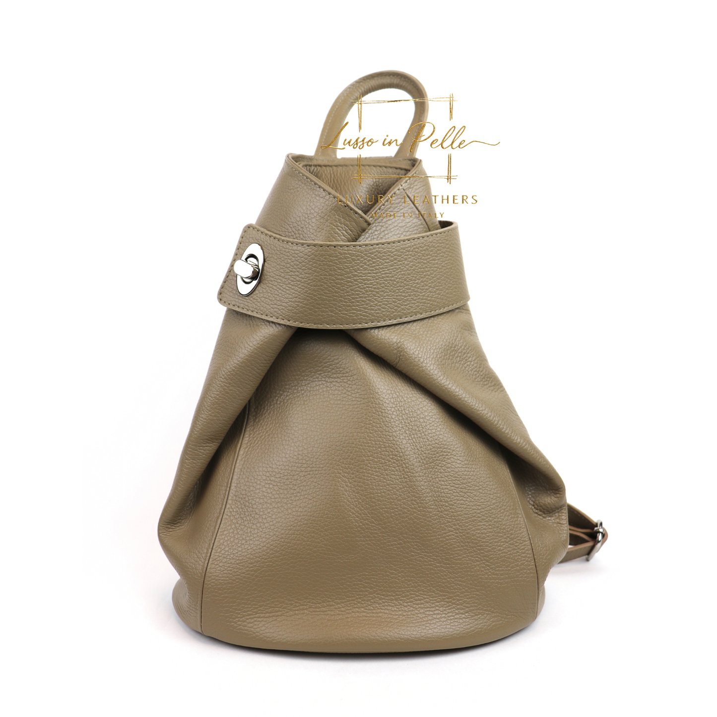 Fold-over Pebbled Leather Backpack