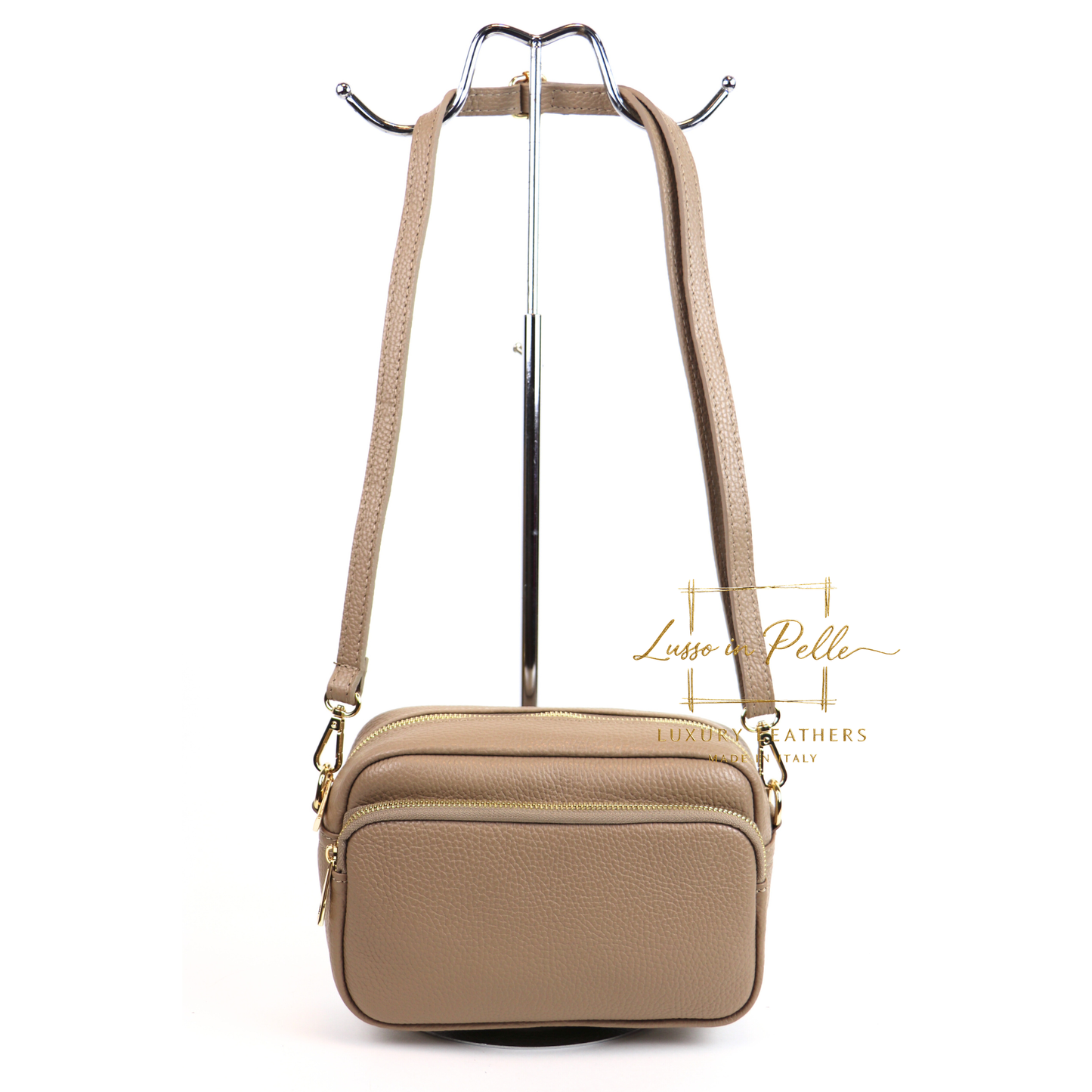 Double Zip Genuine Italian Leather Handbag