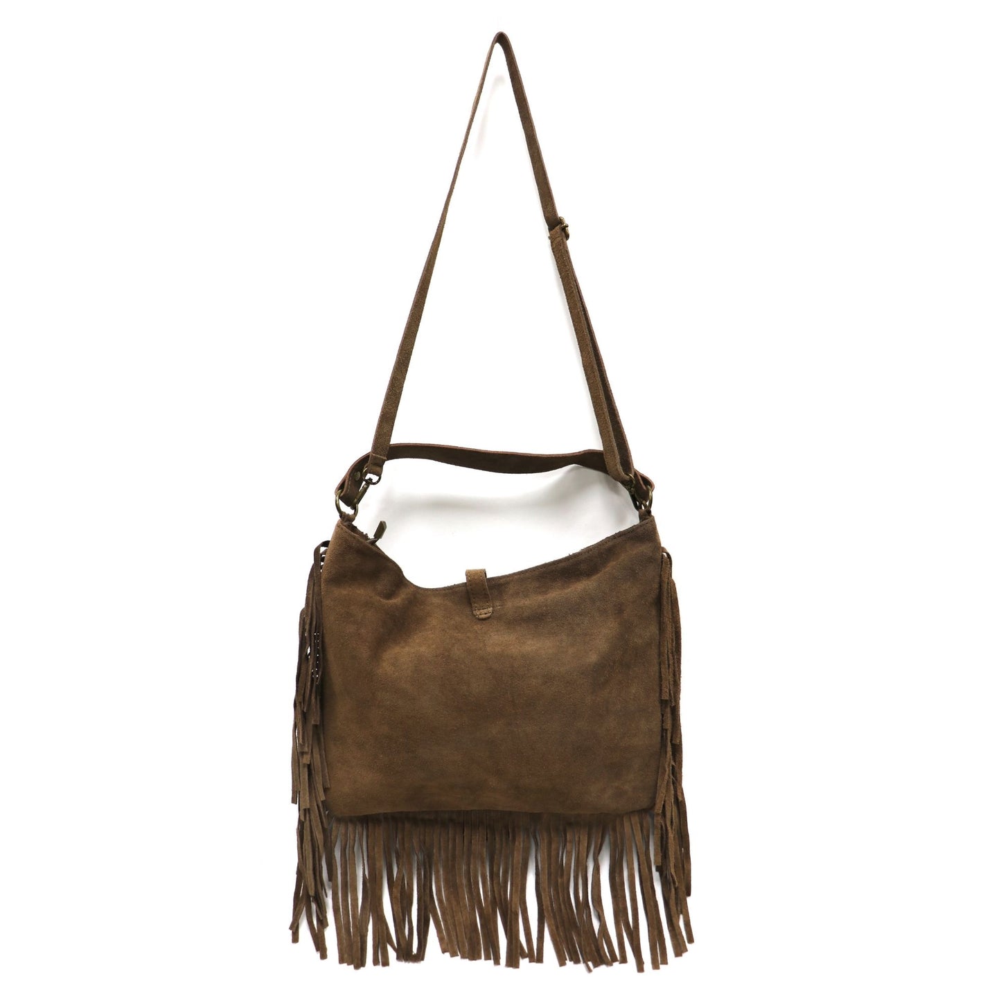 Large Suede Fringe Bag with Shoulder and Crossbody Straps: Handmade Genuine Italian Cowhide Suede Purse