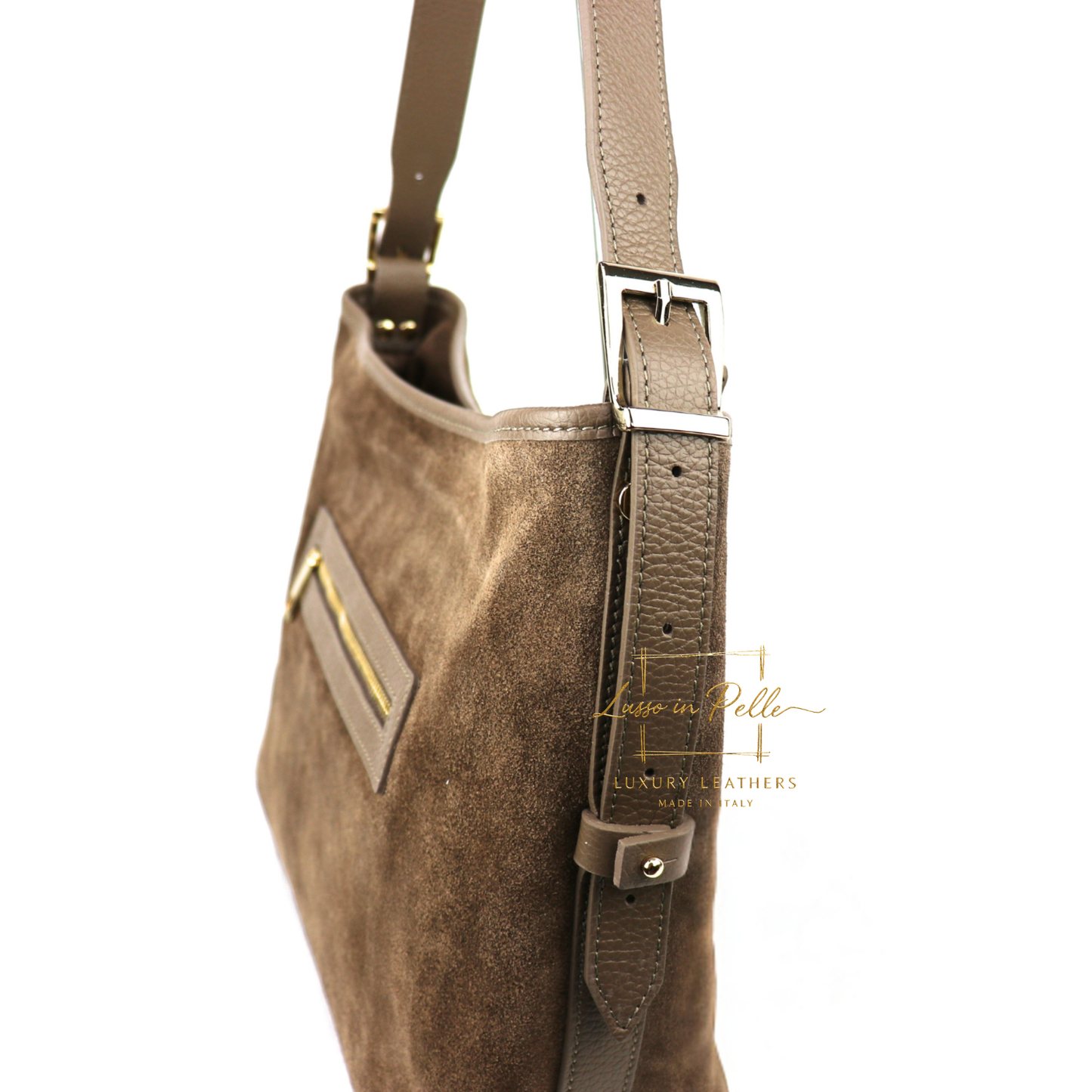 Medium Suede Handbag with Adjustable Leather Straps