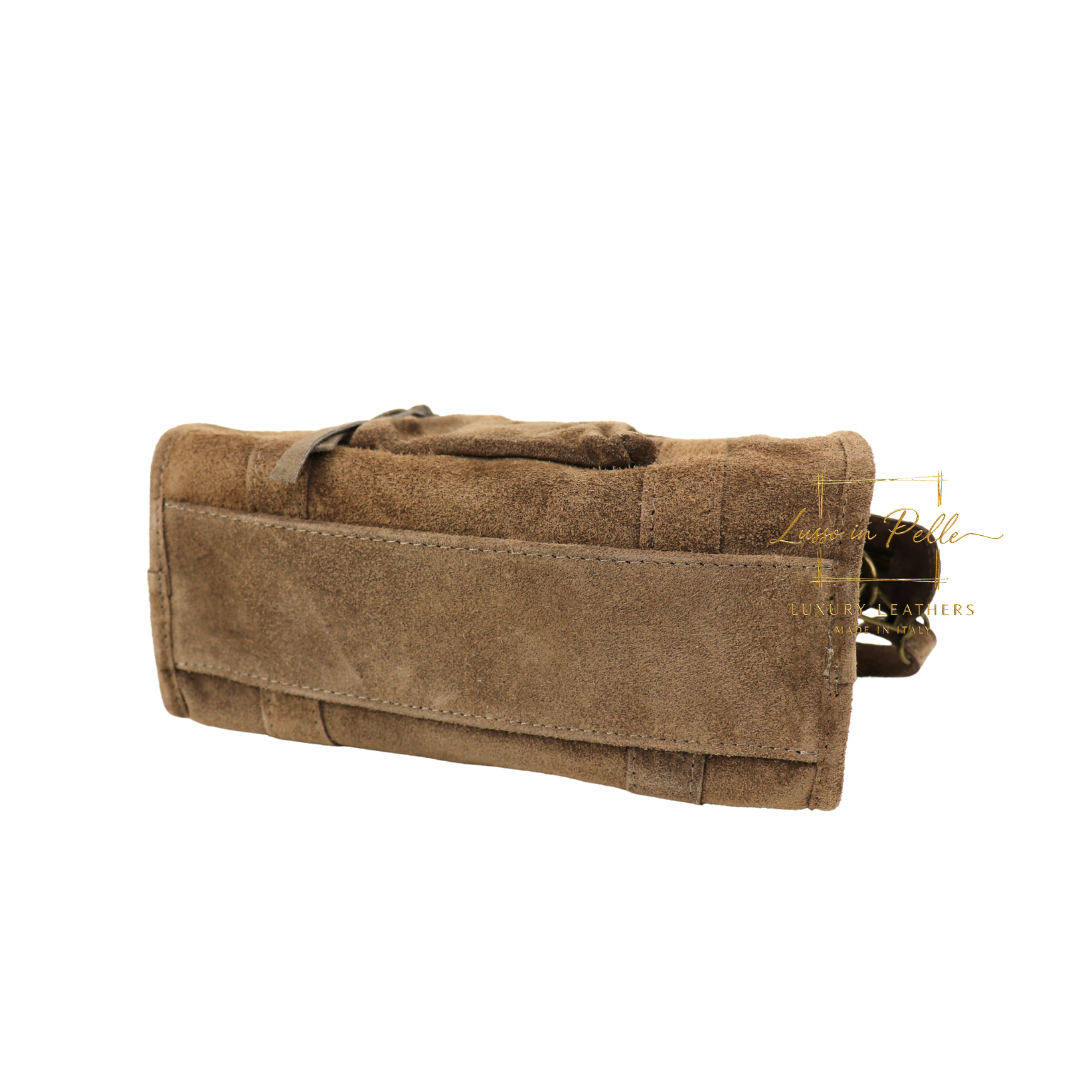 Small Suede Top Handle Crossbody Bag – Soft Genuine Leather Handbag with Detachable Strap