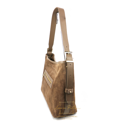 Medium Suede Handbag with Adjustable Leather Straps