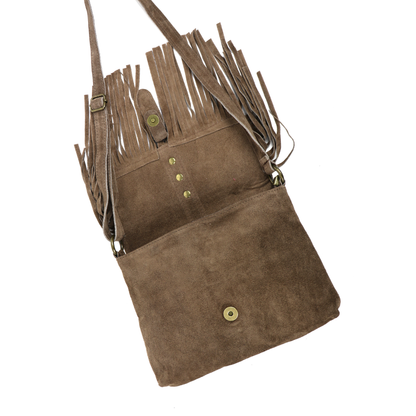 Fringe Suede Crossbody Bag with Adjustable Straps