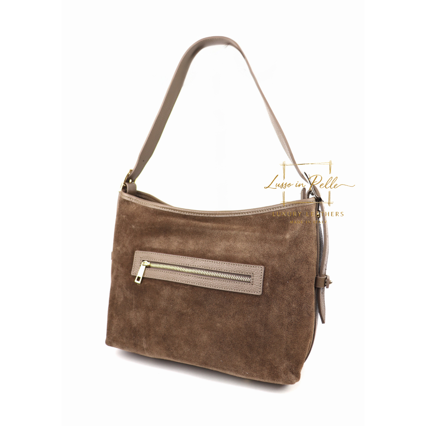 Medium Suede Handbag with Adjustable Leather Straps