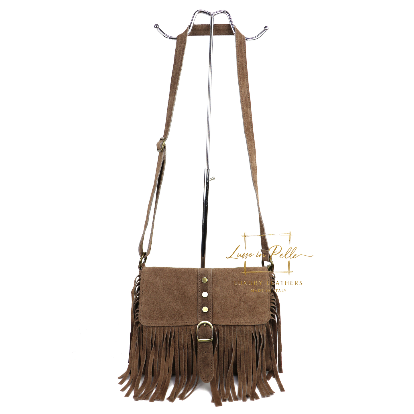 Fringe Suede Crossbody Bag with Adjustable Straps