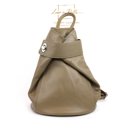 Fold-over Pebbled Leather Backpack
