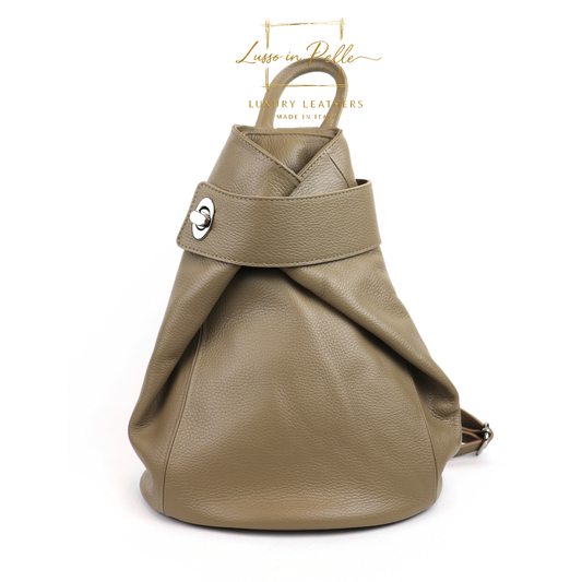 Fold-over Pebbled Leather Backpack