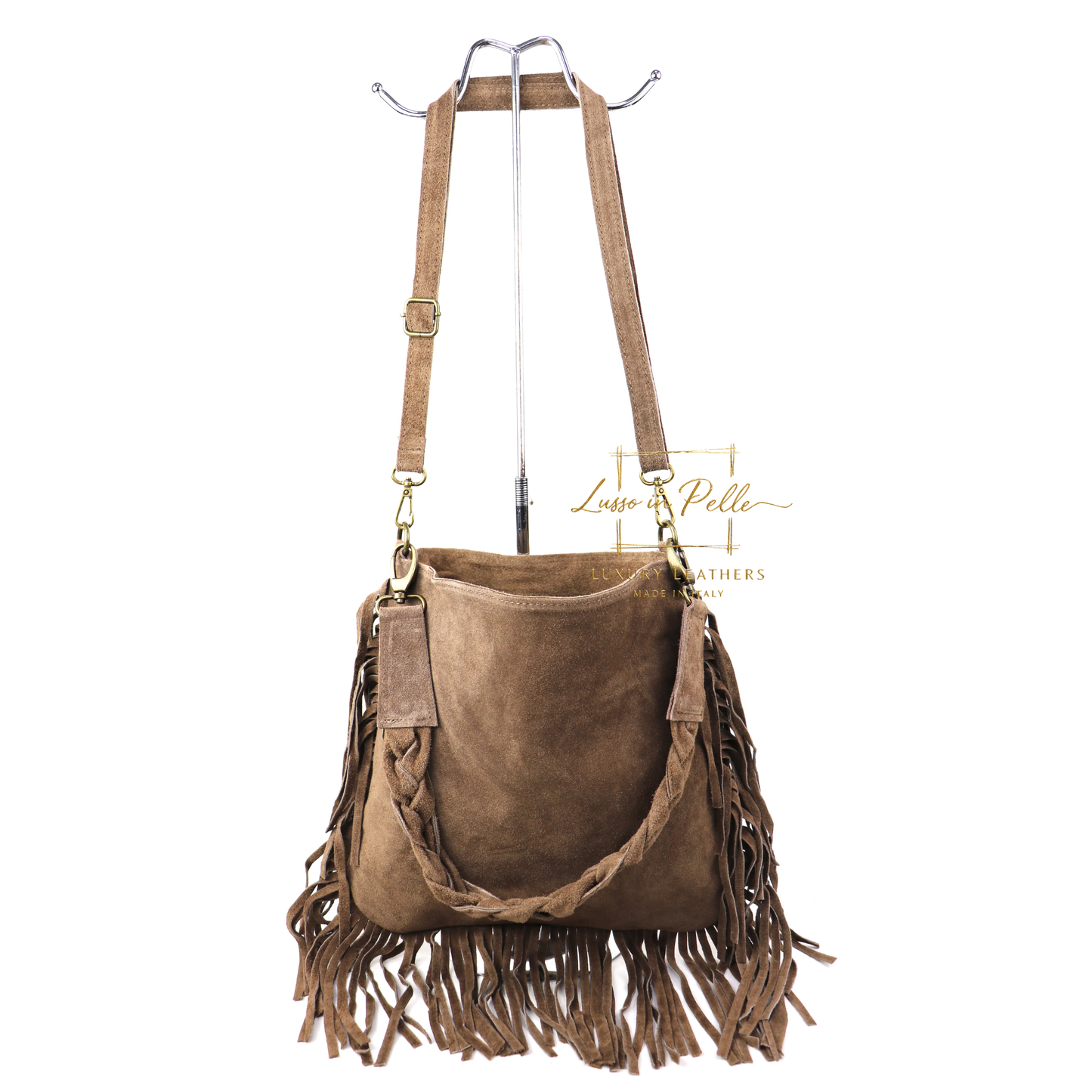 Marina Suede Shoulder/Crossbody Bag with Fringe