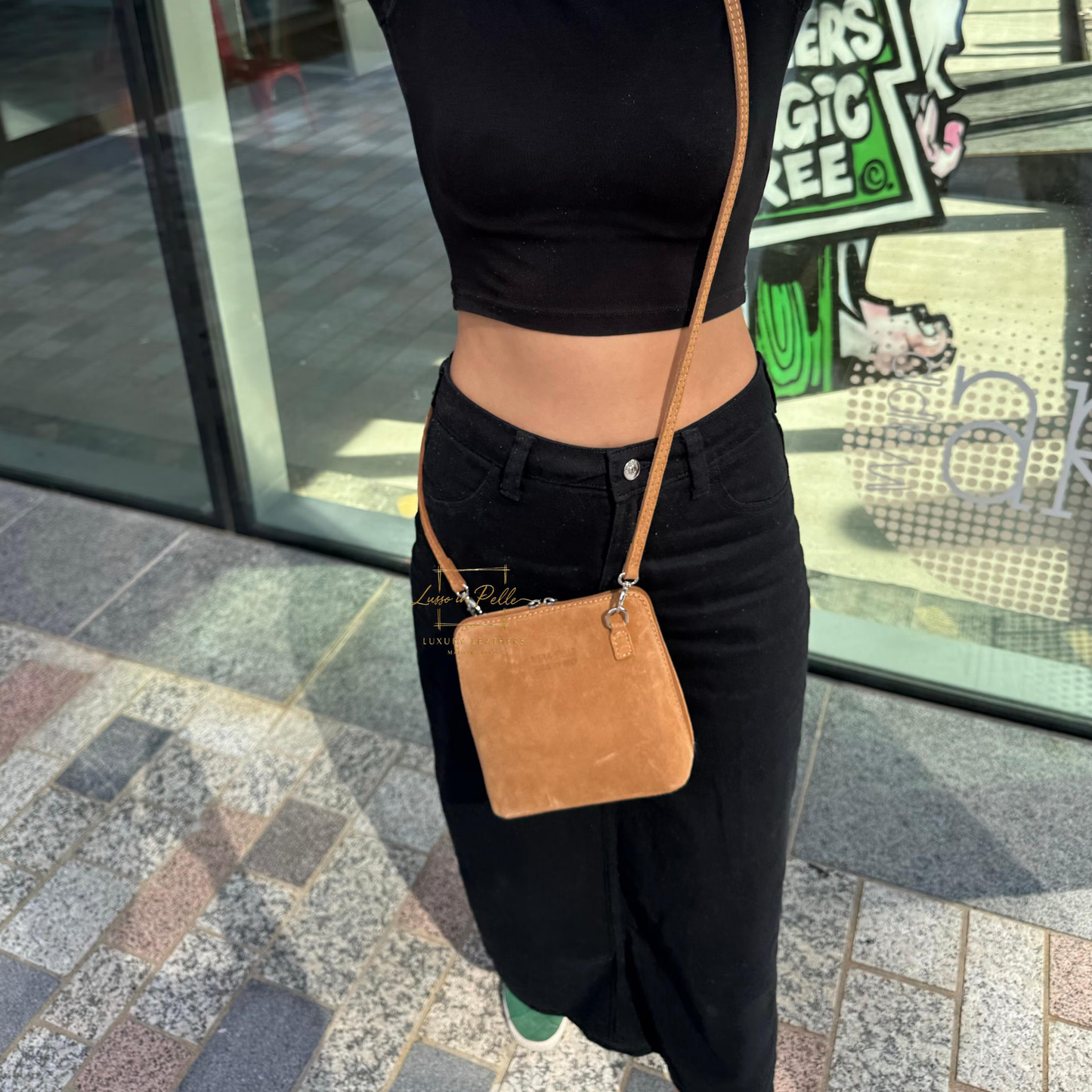 Ella Small Suede Front Grain Leather Handbag with Detachable Straps