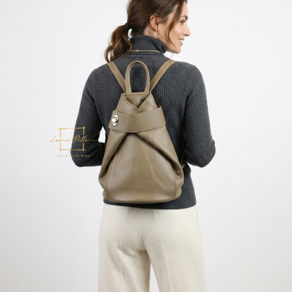 Fold-over Pebbled Leather Backpack