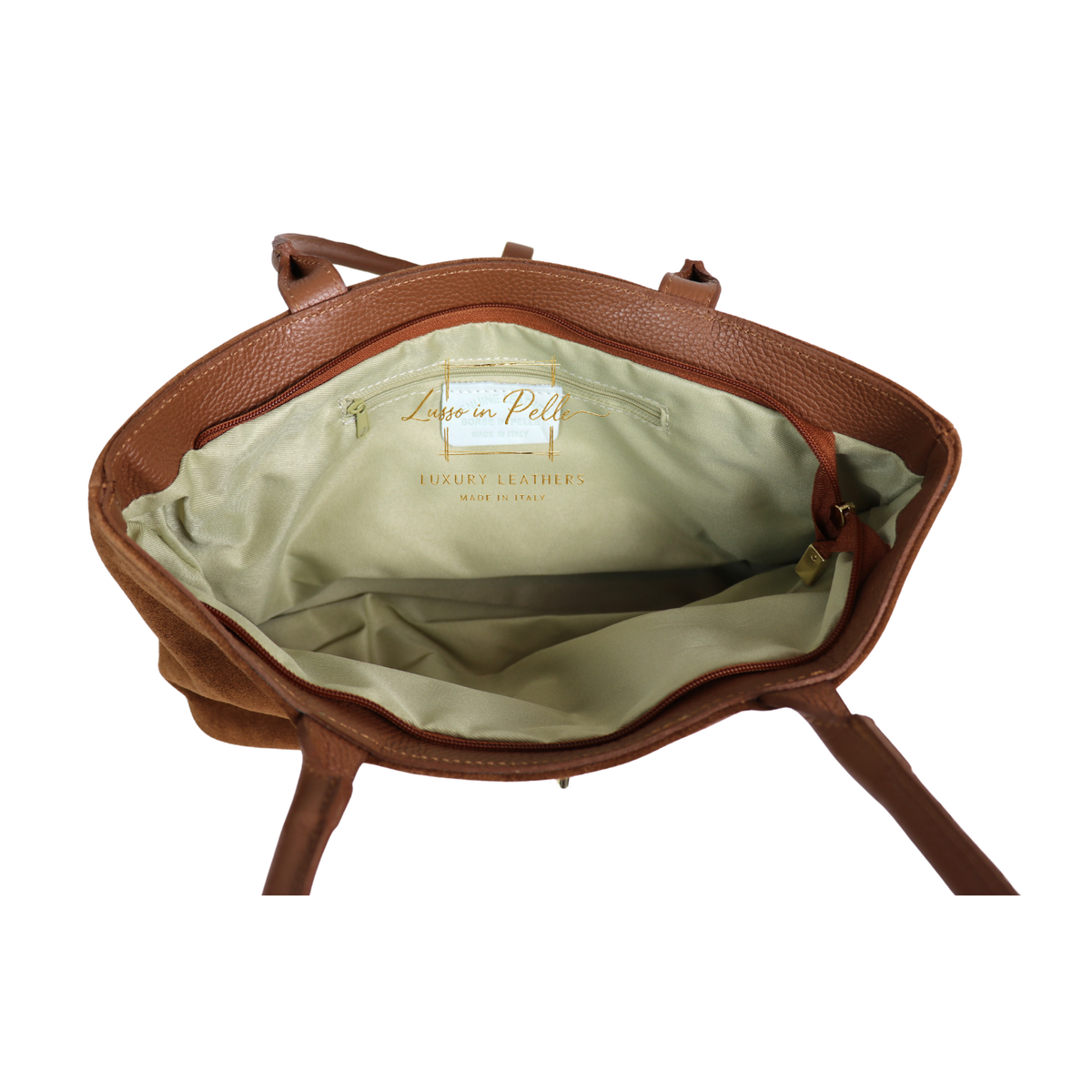 Genuine Leather Suede Shoulder Bag with Gold Turn Lock Detail