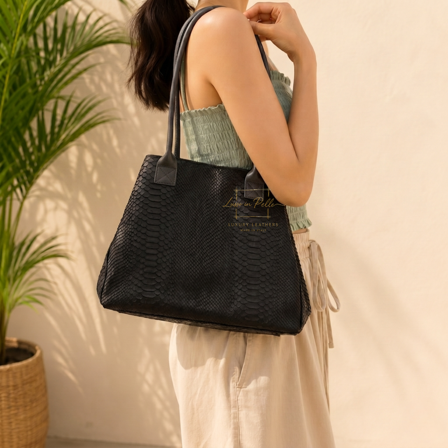 Suede Snake Print Two Style Large Shopper Bag