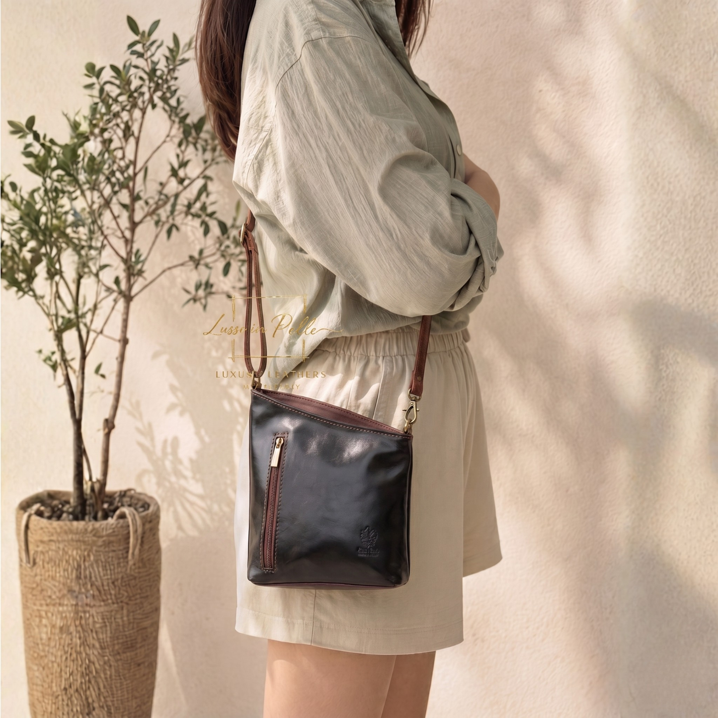 Genuine Soft Italian Leather Crossbody Messenger Handbag