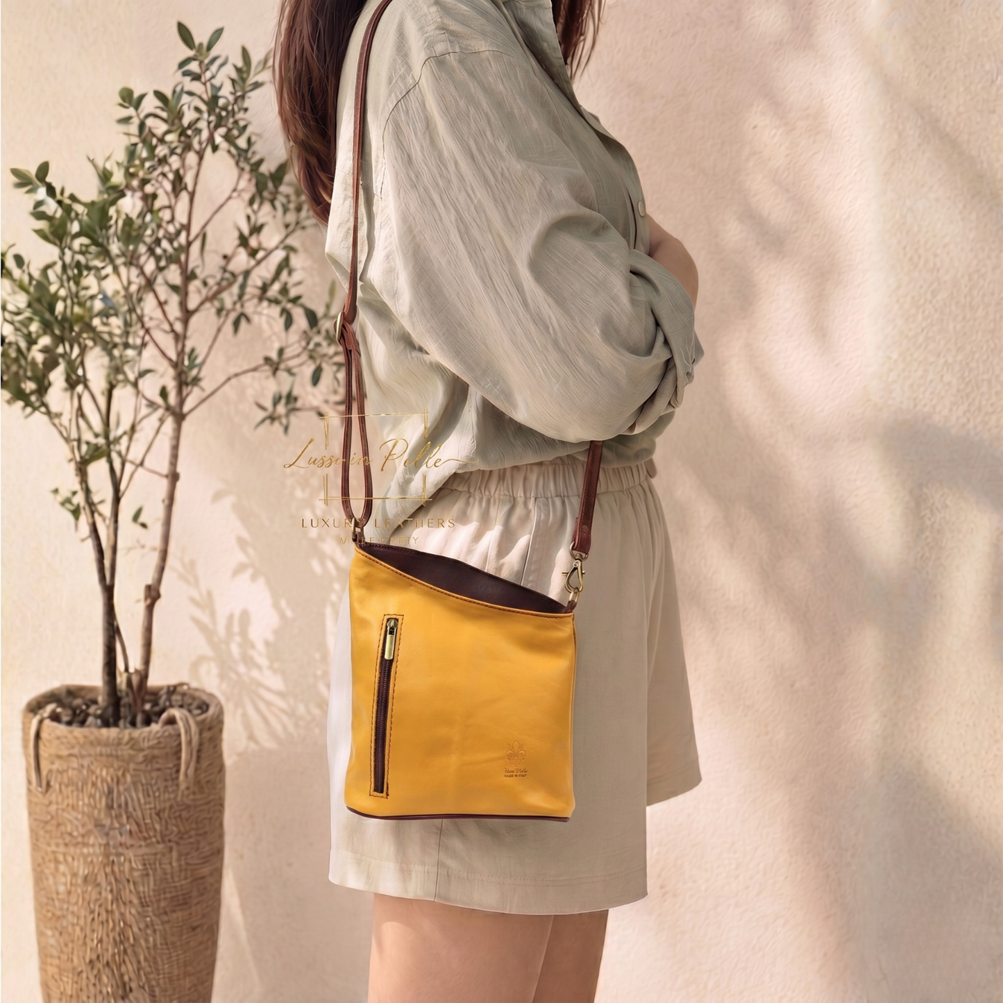 Genuine Soft Italian Leather Crossbody Messenger Handbag
