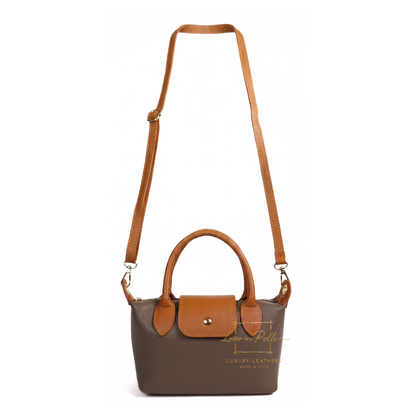 Italian Genuine Leather Mini Grab Bag with Detachable Crossbody Strap