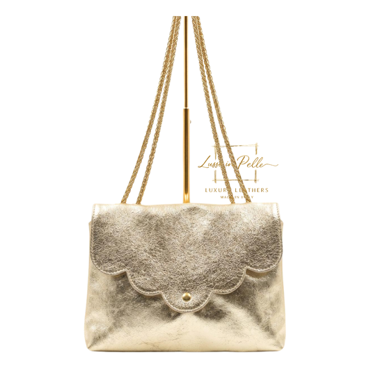 Italian Genuine Leather Scalloped Flap Chain Shoulder Bag