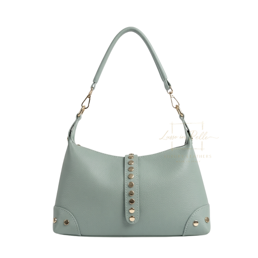 Genuine Leather Shoulder Bag with Stud Detail & Adjustable Detachable Strap