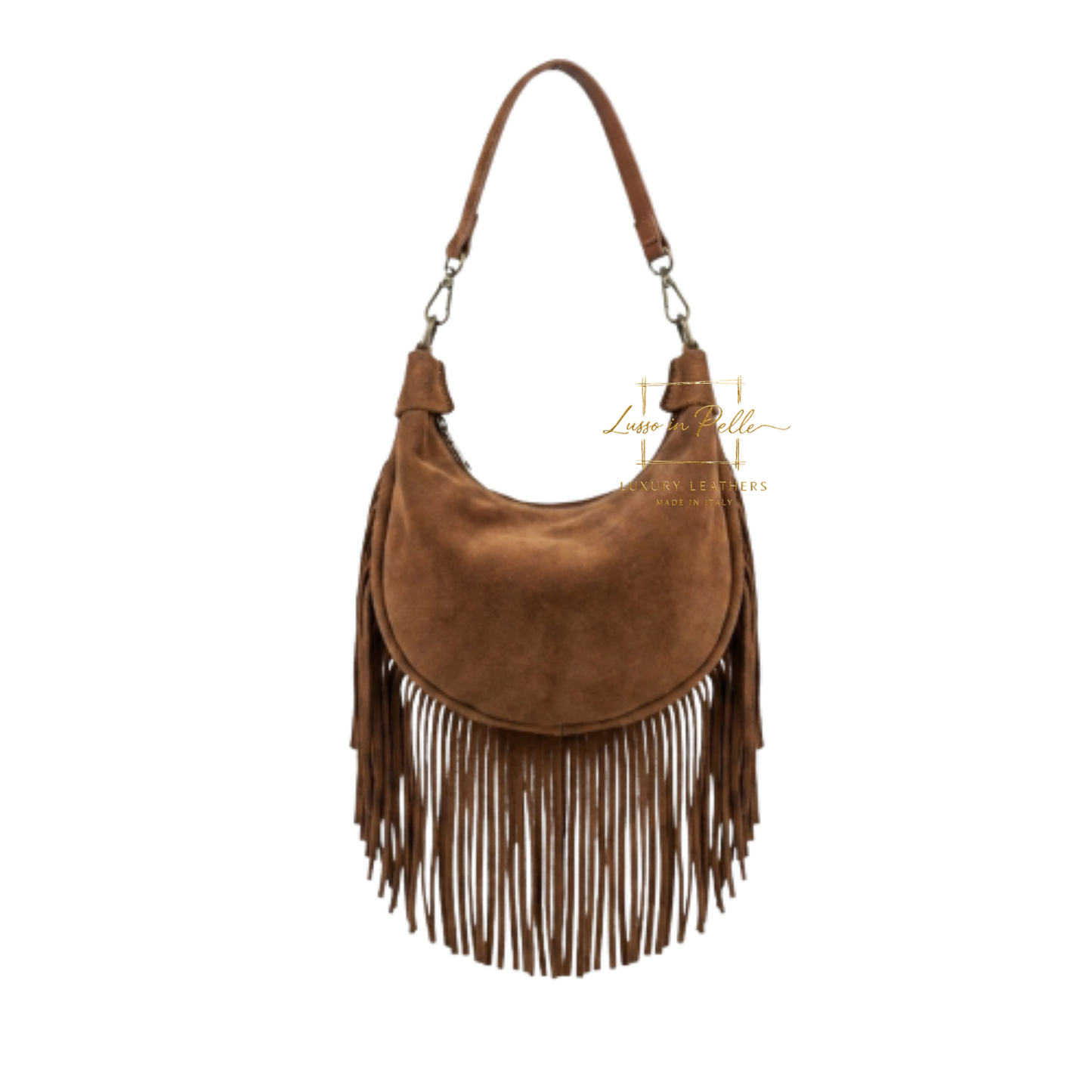Genuine Small Suede Fringe Shoulder Bag with Adjustable Detachable Crossbody Strap