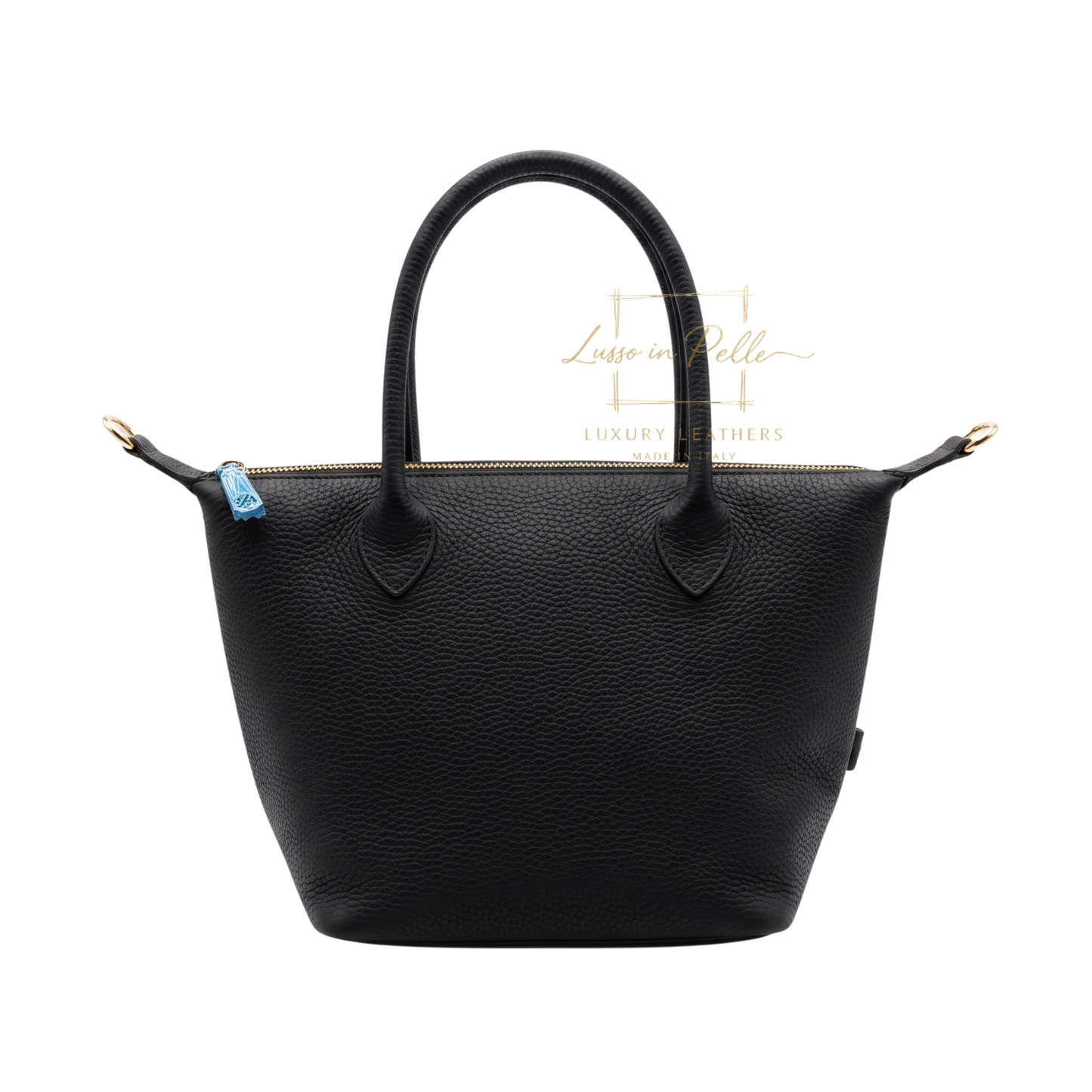 Italian Genuine Leather Tote Handbag with Rounded Top Handles and Zipper Closure