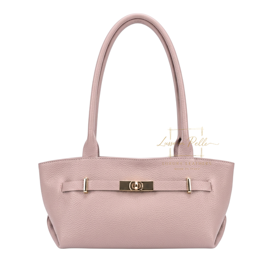 Genuine Leather Shoulder Bag with Gold Turn Lock Detail