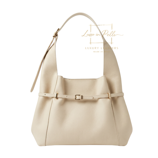 Elegant Genuine Leather Hobo Shoulder Bag with Front Buckle Detail