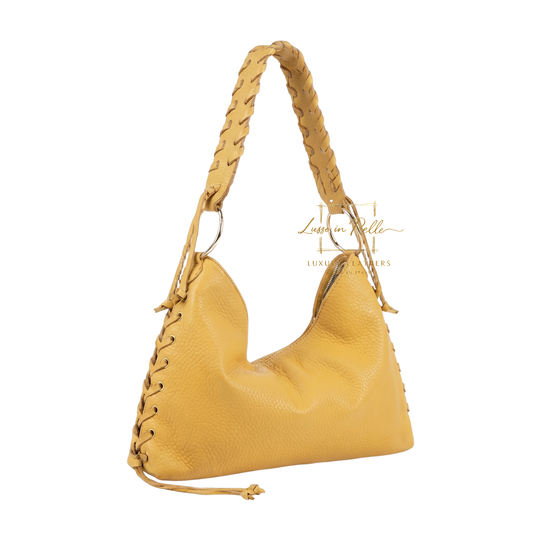 Genuine Leather Shoulder Bag with Lace-Up Detail