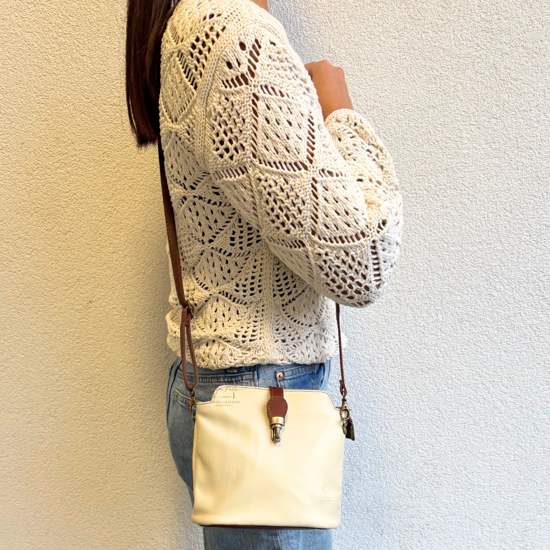 Vera Pelle Leather Crossbody Bag - Lussoinpelle Biege tan Crossbody bags