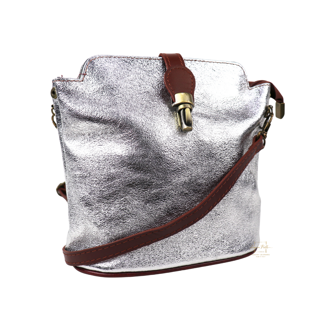 Vera Pelle Leather Crossbody Bag - Lussoinpelle silver Crossbody bags