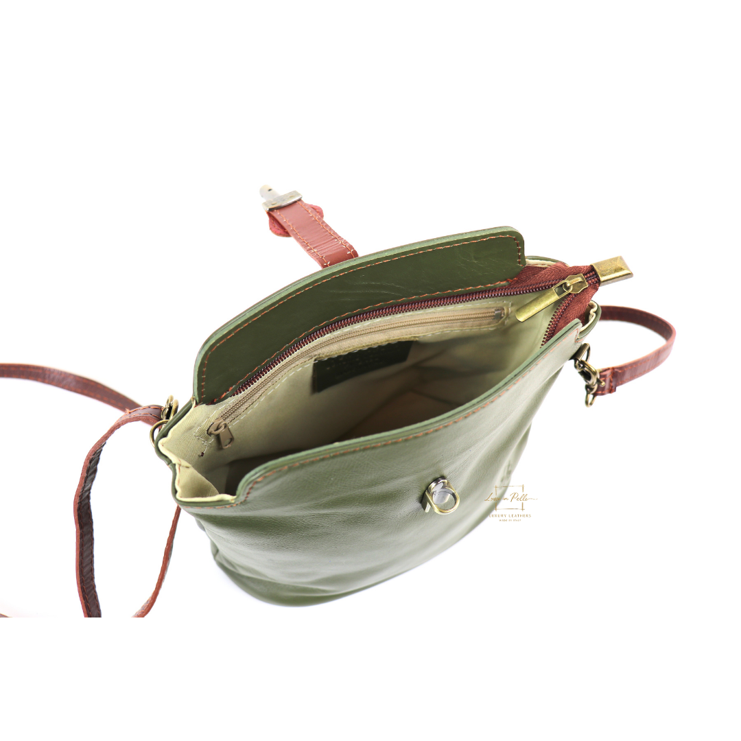 Vera Pelle Leather Crossbody Bag - Lussoinpelle olive Crossbody bags