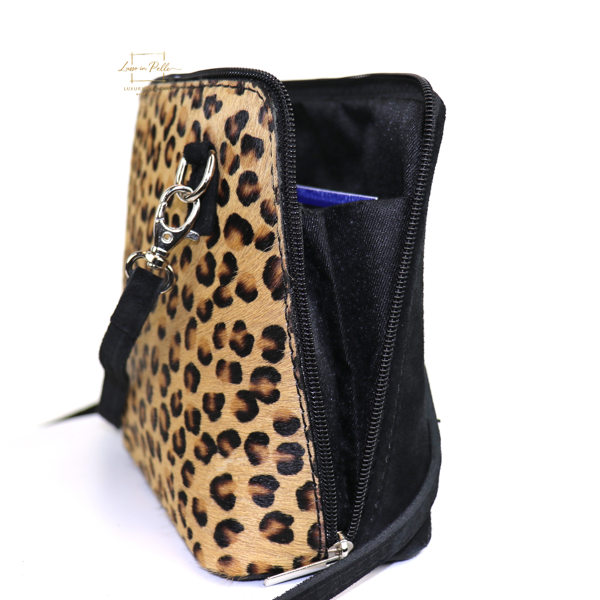 Small Animal Print Fur Suede Crossbody Bag - Lussoinpelle Small leopard Crossbody bags