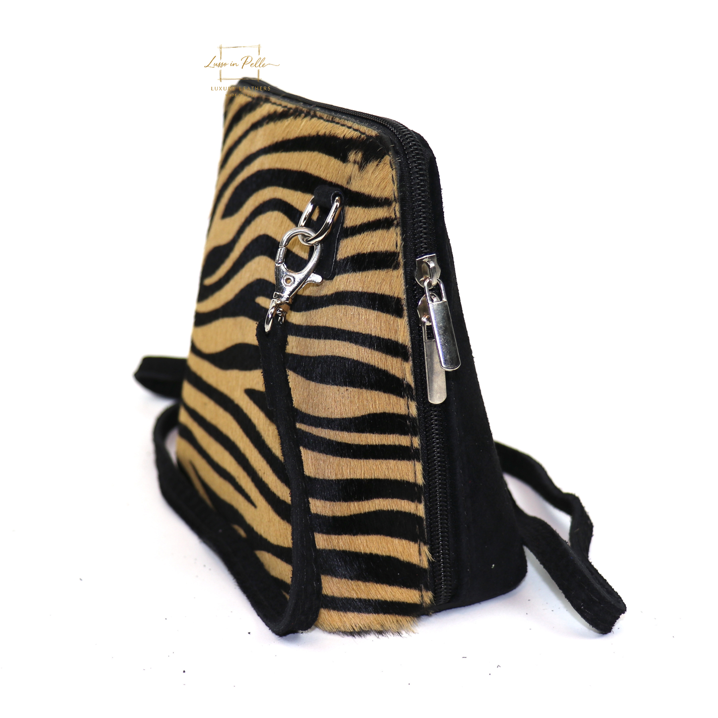Small Animal Print Fur Suede Crossbody Bag - Lussoinpelle Tiger Crossbody bags