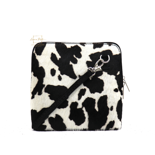 Small Animal Print Fur Suede Crossbody Bag - Lussoinpelle Cow Crossbody bags