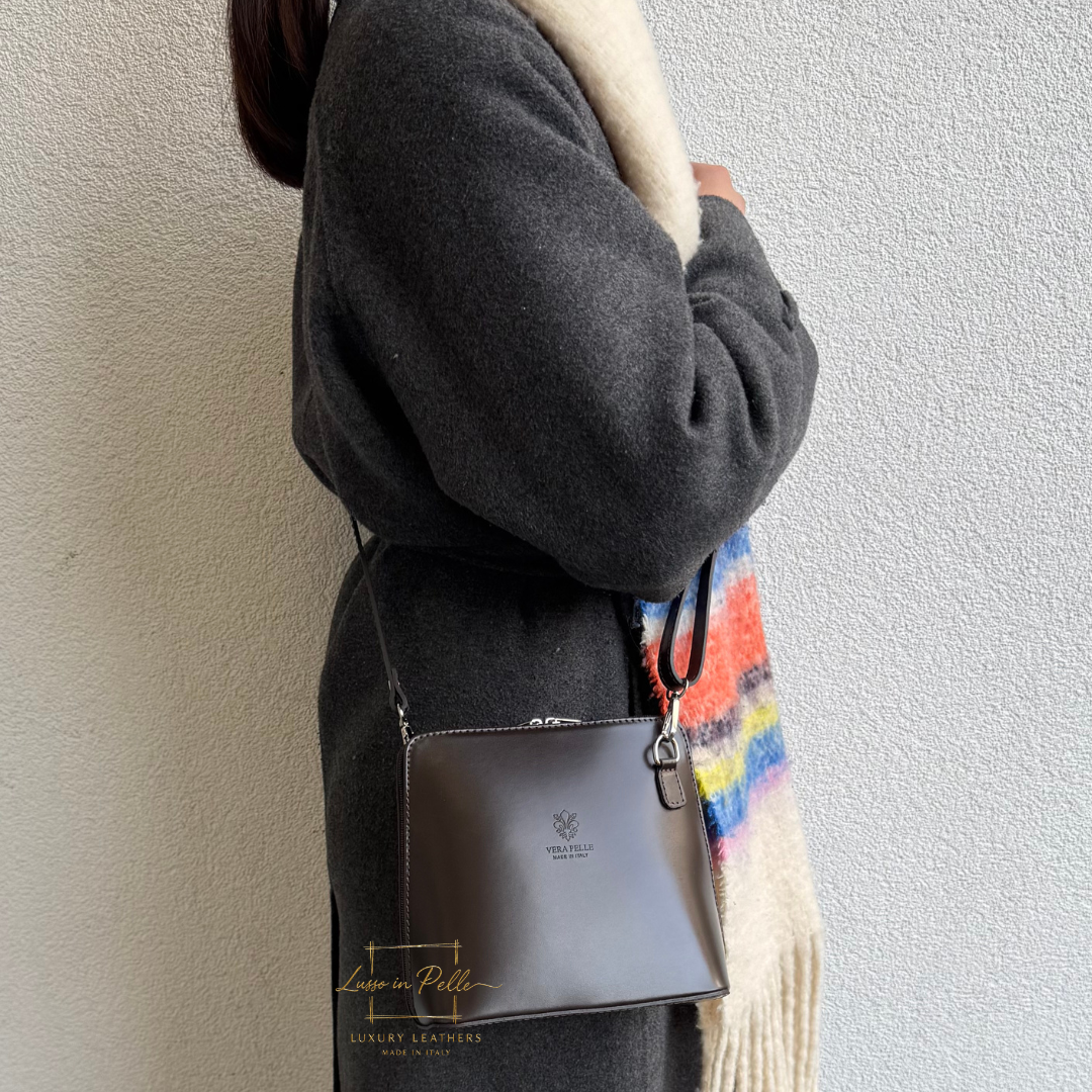 Large Genuine Italian Leather Handbag with Detachable Straps - Lussoinpelle Chocolate backpack