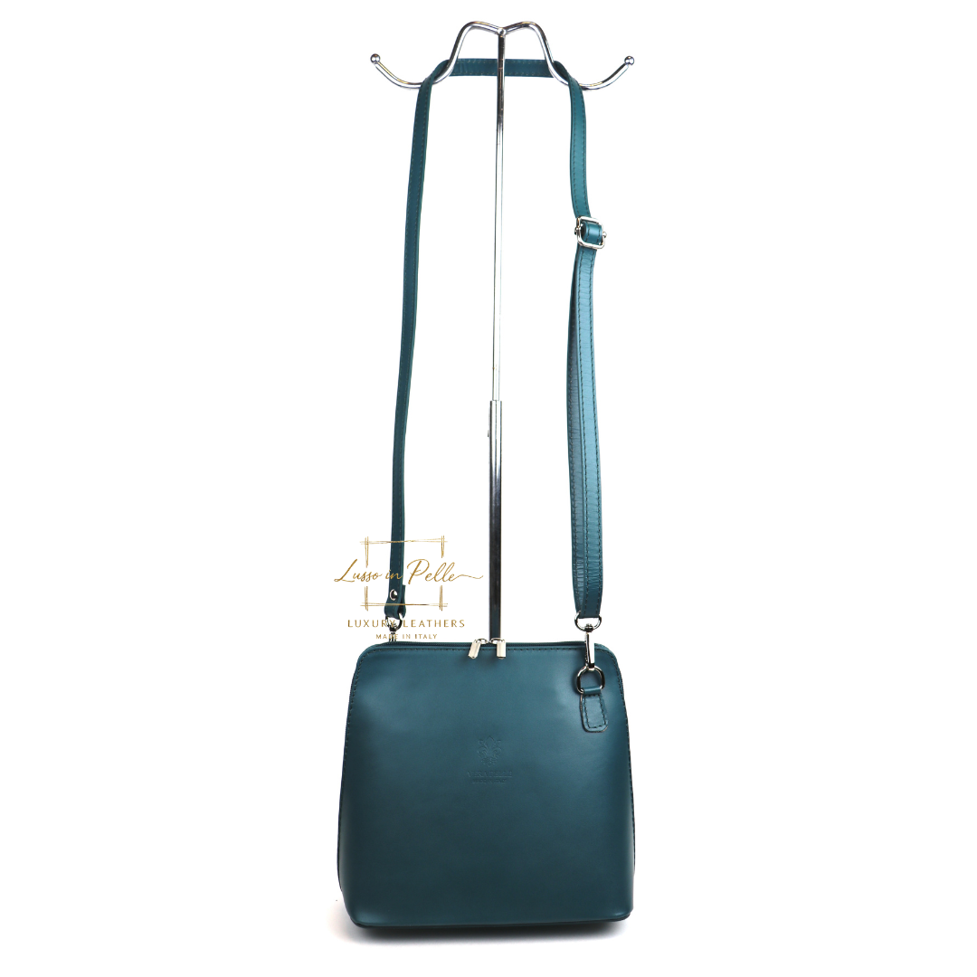 Large Genuine Italian Leather Handbag with Detachable Straps - Lussoinpelle Dark teal backpack