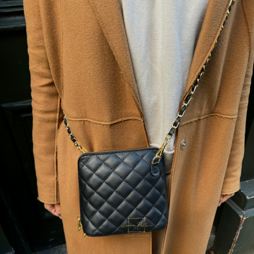 Small Quilted Crossbody Bag - Lussoinpelle Black Crossbody bags