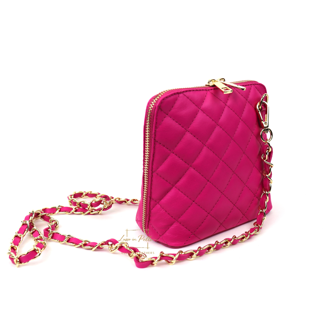 Small Quilted Crossbody Bag - Lussoinpelle Fuchsia Crossbody bags