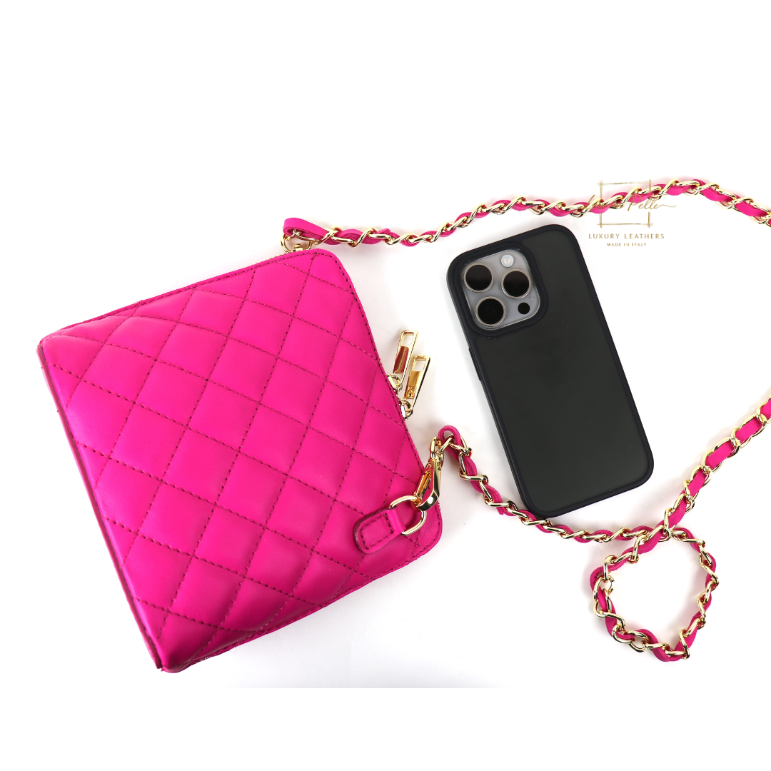 Small Quilted Crossbody Bag - Lussoinpelle Fuchsia Crossbody bags