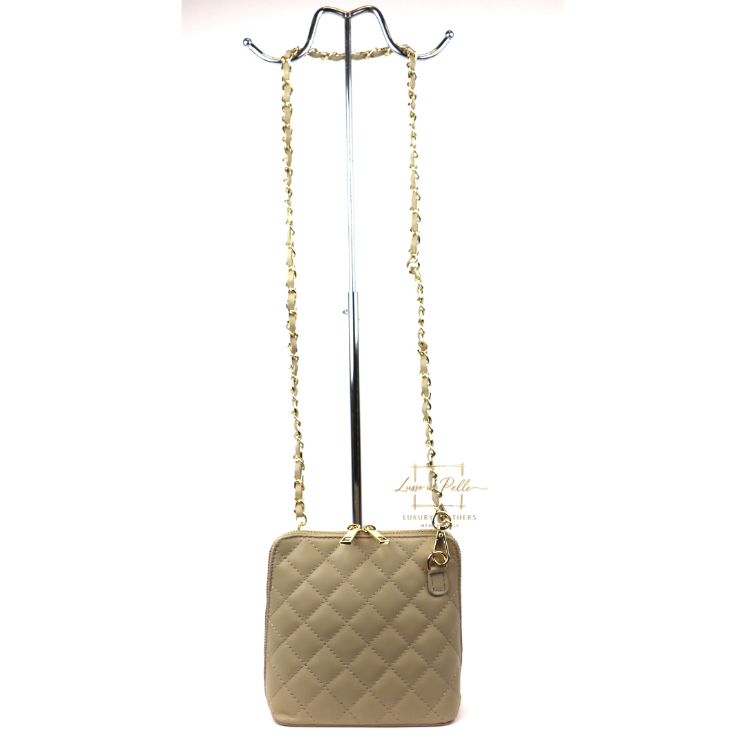 Small Quilted Crossbody Bag - Lussoinpelle Taupe Crossbody bags