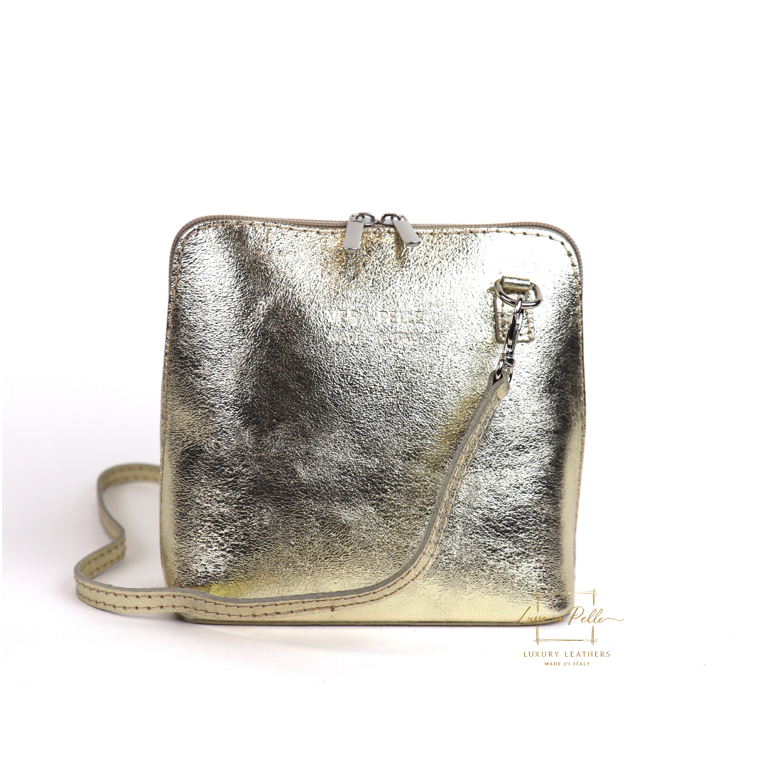 Metallic Genuine Italian Leather Handbag with Detachable Straps