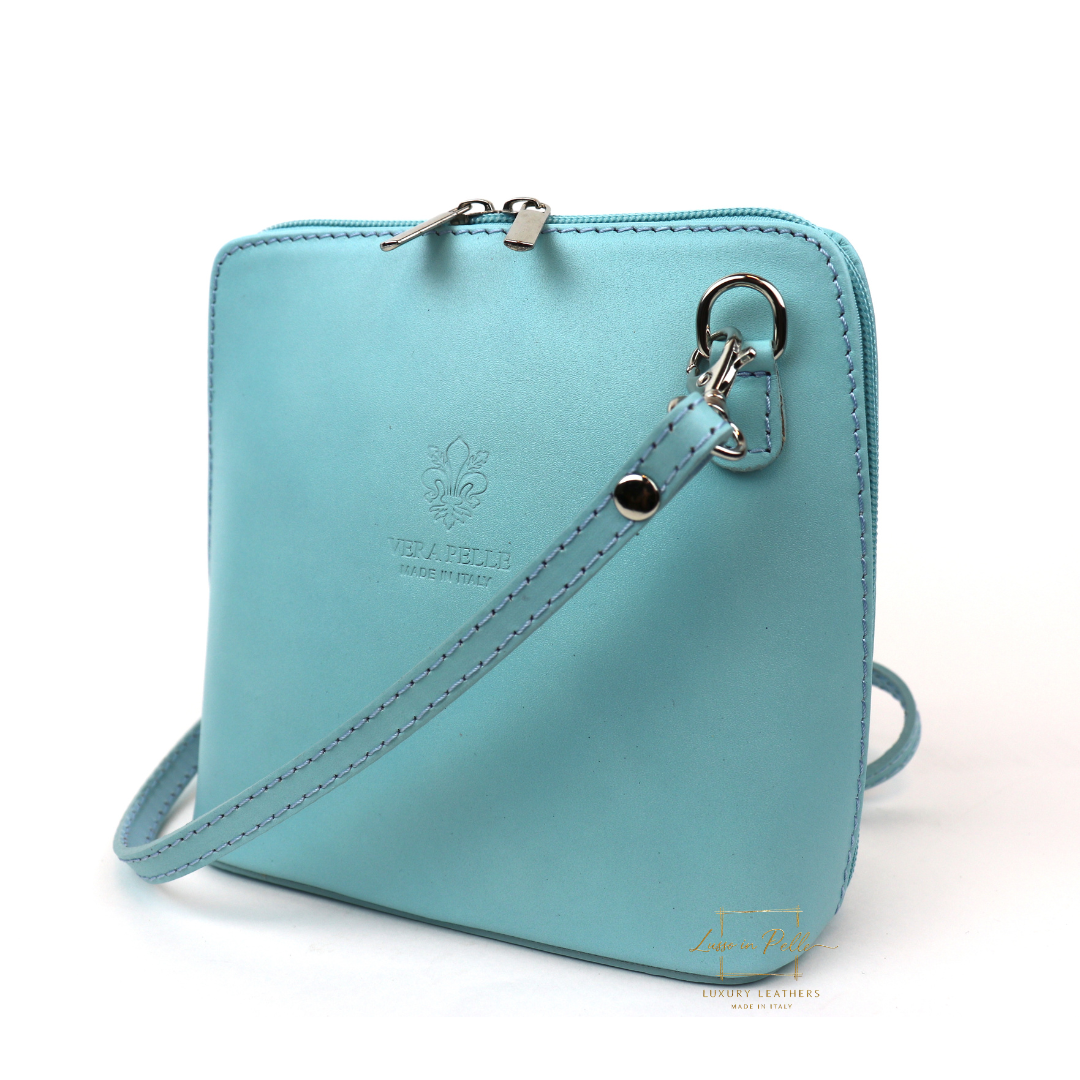Small Handmade Leather Crossbody Bag - Elegant Women's Handbag - Lussoinpelle Baby blue Crossbody bags