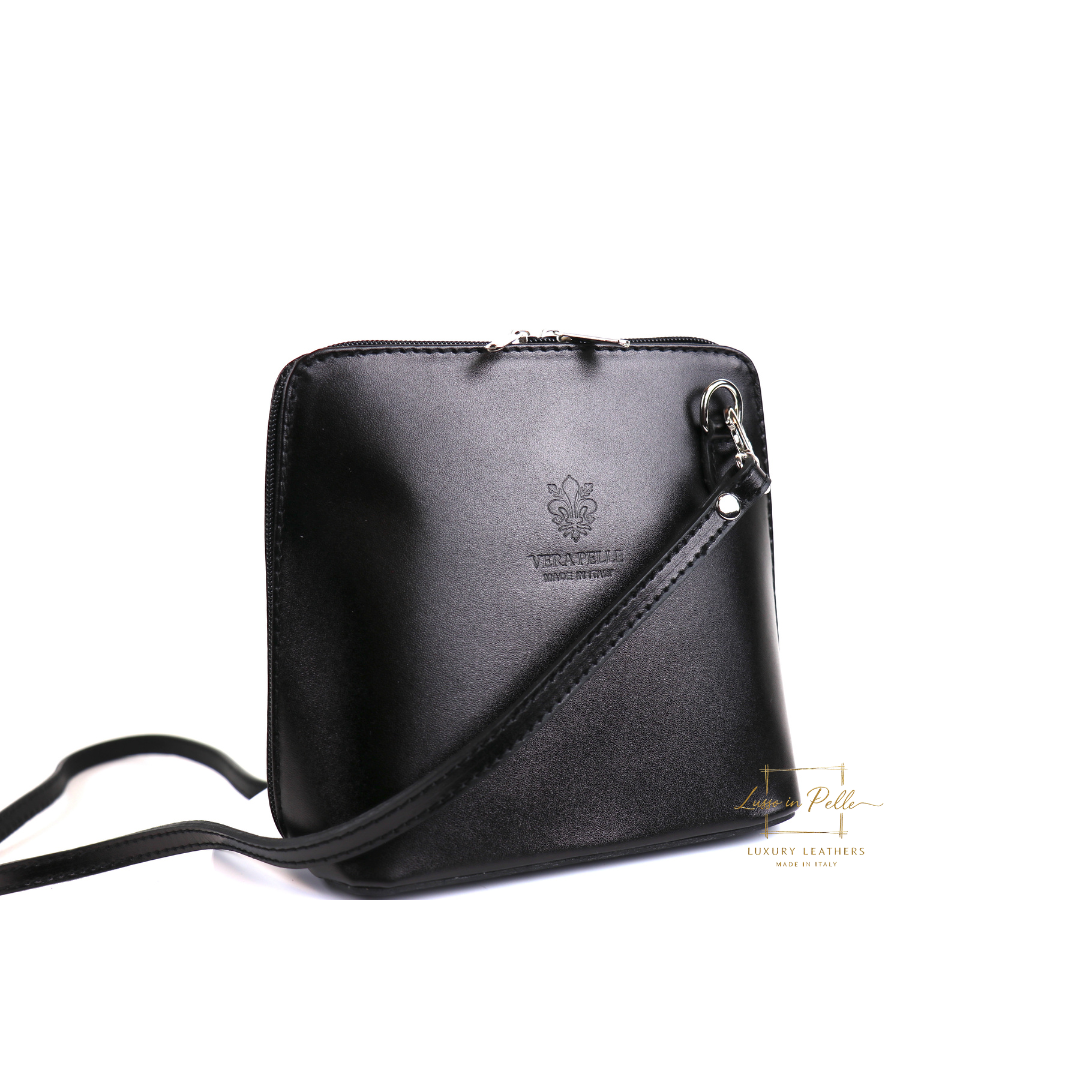 Small Handmade Leather Crossbody Bag - Elegant Women's Handbag - Lussoinpelle Black Crossbody bags