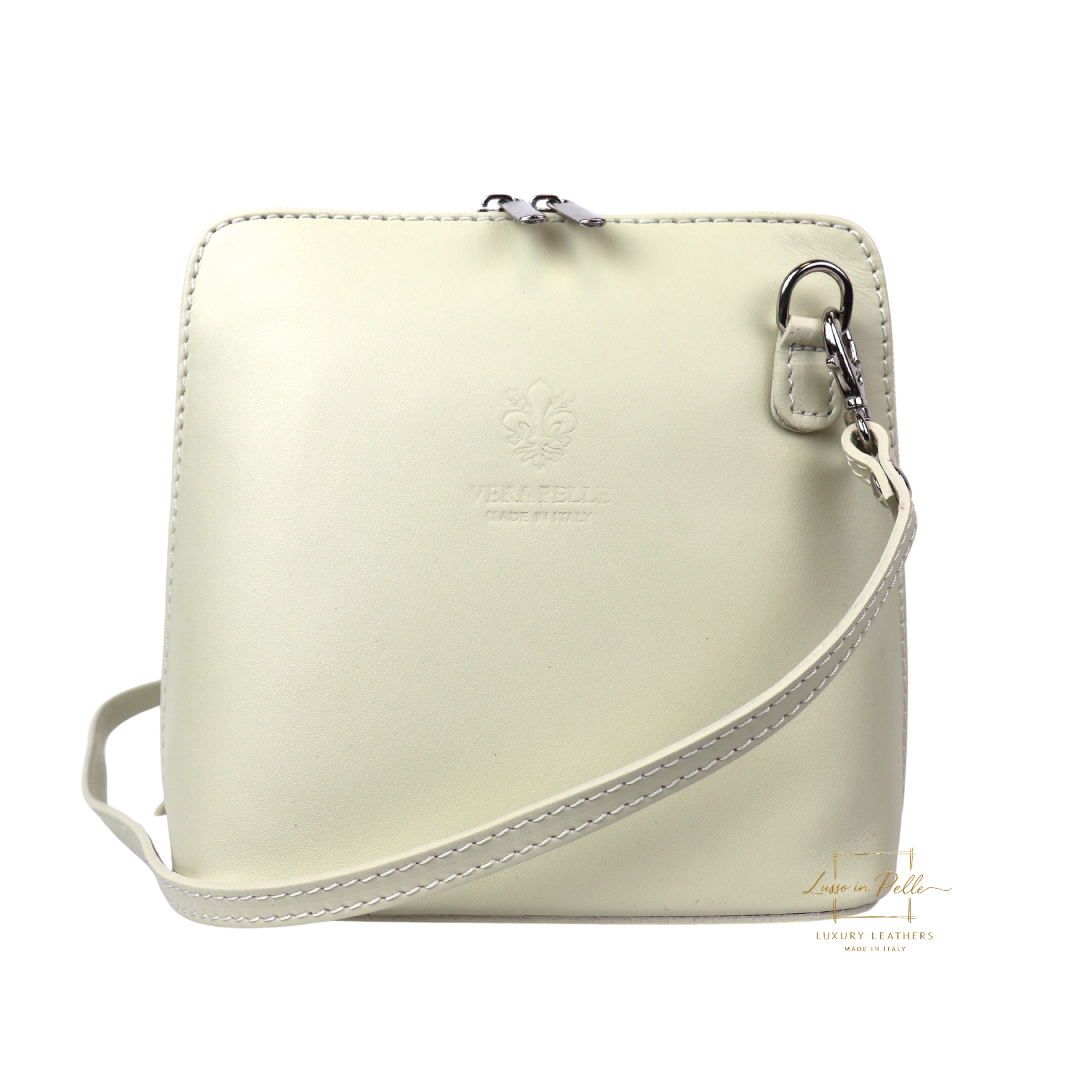 Small Handmade Leather Crossbody Bag - Elegant Women's Handbag - Lussoinpelle Cream Crossbody bags