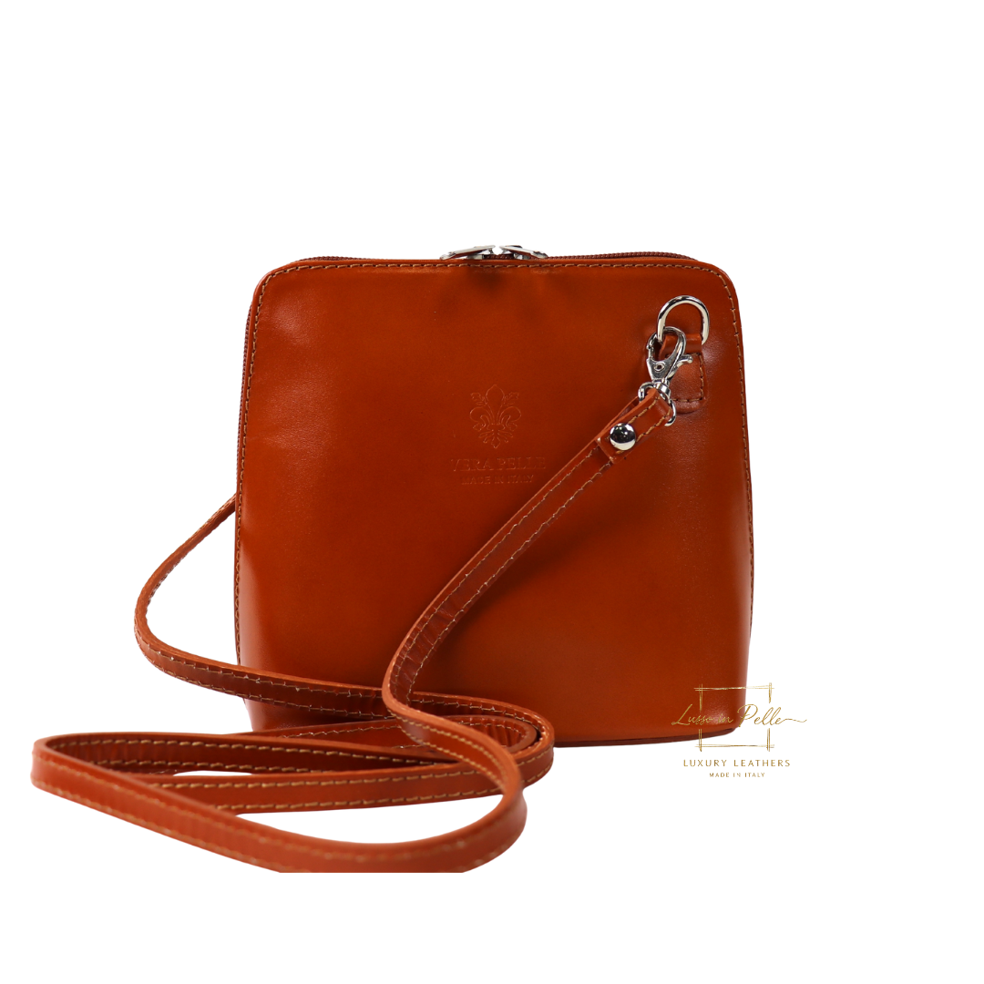 Small Handmade Leather Crossbody Bag - Elegant Women's Handbag - Lussoinpelle Dark tan Crossbody bags