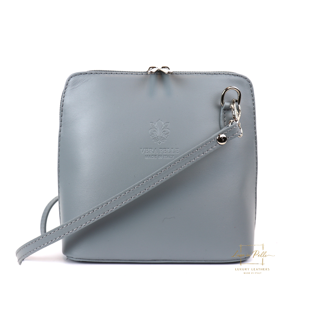 Small Handmade Leather Crossbody Bag - Elegant Women's Handbag - Lussoinpelle Light gray Crossbody bags