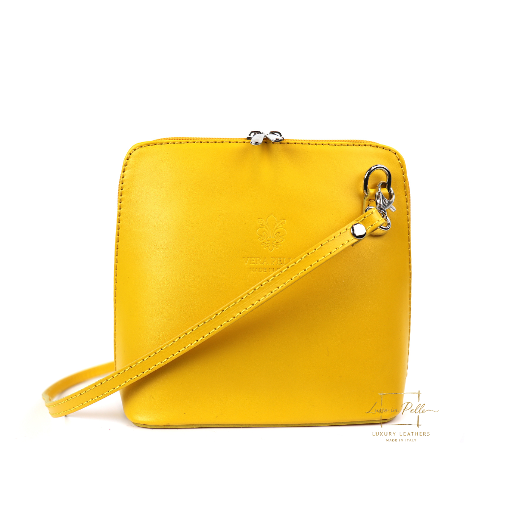 Small Handmade Leather Crossbody Bag - Elegant Women's Handbag - Lussoinpelle Mustard Crossbody bags