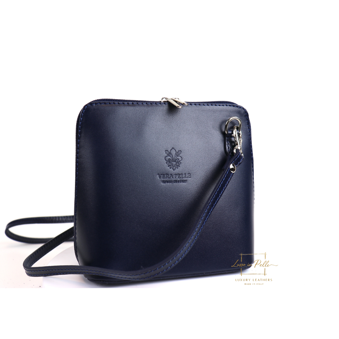 Small Handmade Leather Crossbody Bag - Elegant Women's Handbag - Lussoinpelle Navy Crossbody bags