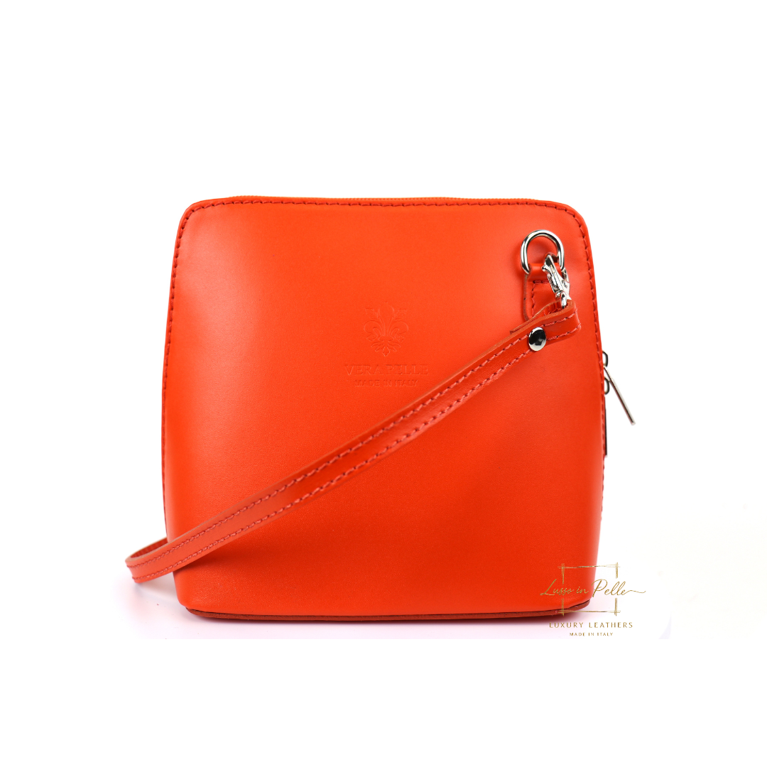 Small Handmade Leather Crossbody Bag - Elegant Women's Handbag - Lussoinpelle Orange Crossbody bags