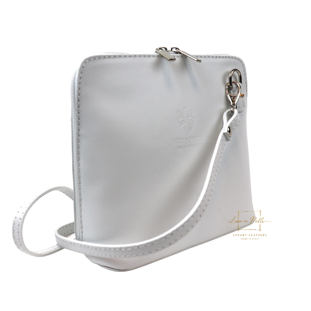Small Handmade Leather Crossbody Bag - Elegant Women's Handbag - Lussoinpelle White Crossbody bags